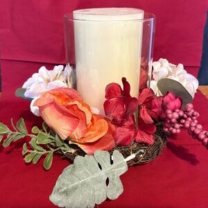 Elegant Floral Candle Holder with Red and Orange Accents